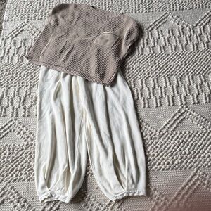 Tan Knit Sweater and Cream Pants Set